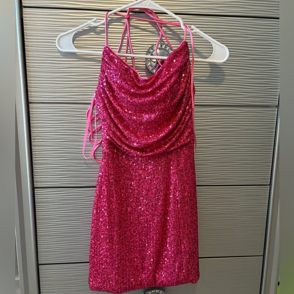 hot pink sequins dress